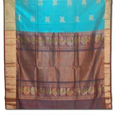 "Anandablue color Venkatagiri cotton Silk (seico) Saree -HSNM-57 - Click here to View more details about this Product